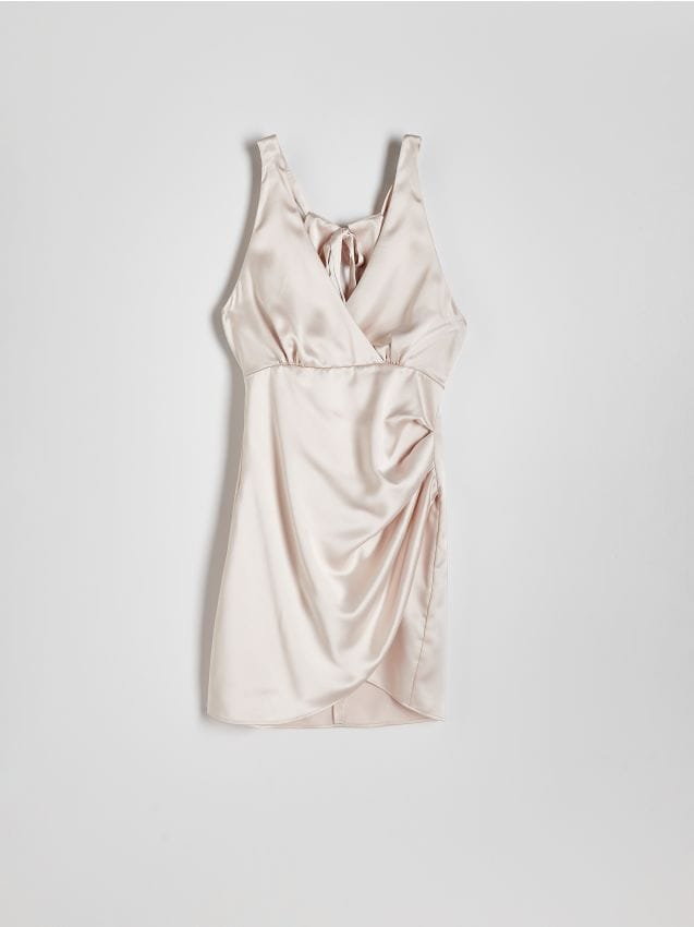 Reserved - Sukienka mini z drapowaniem - kremowy