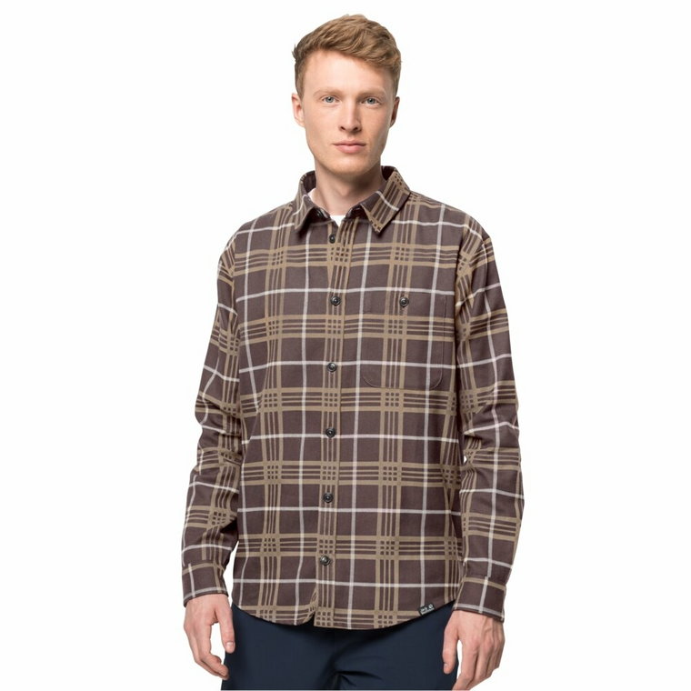 Męska koszula flanelowa Jack Wolfskin CABIN VIEW SHIRT M dark oak checks - S