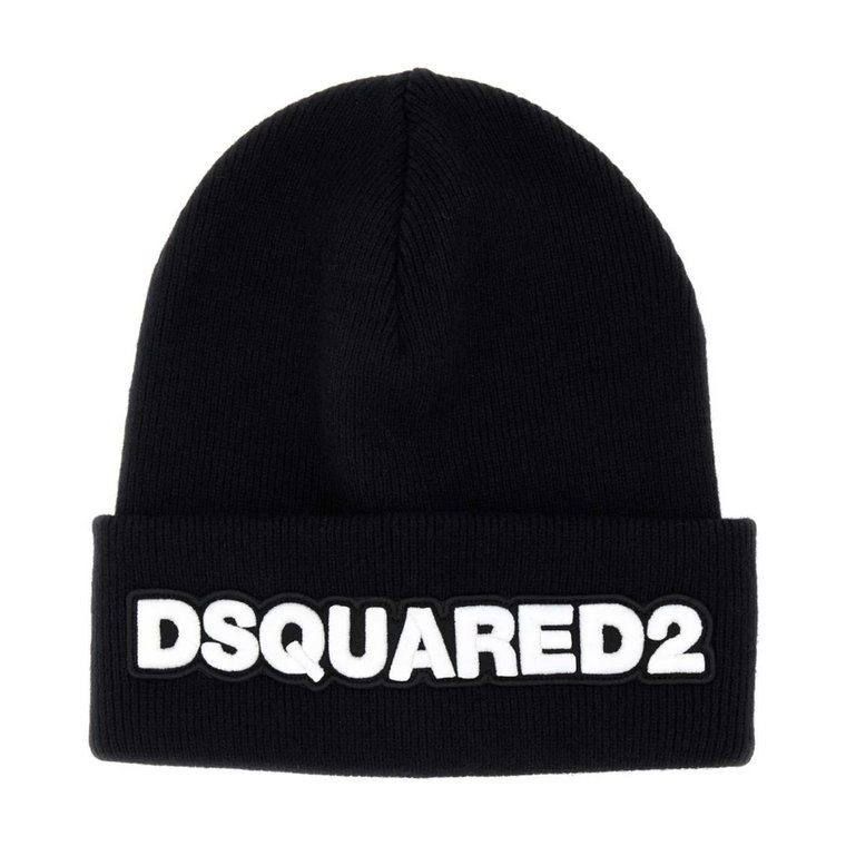 Stylowa czarna wełniana czapka beanie Dsquared2