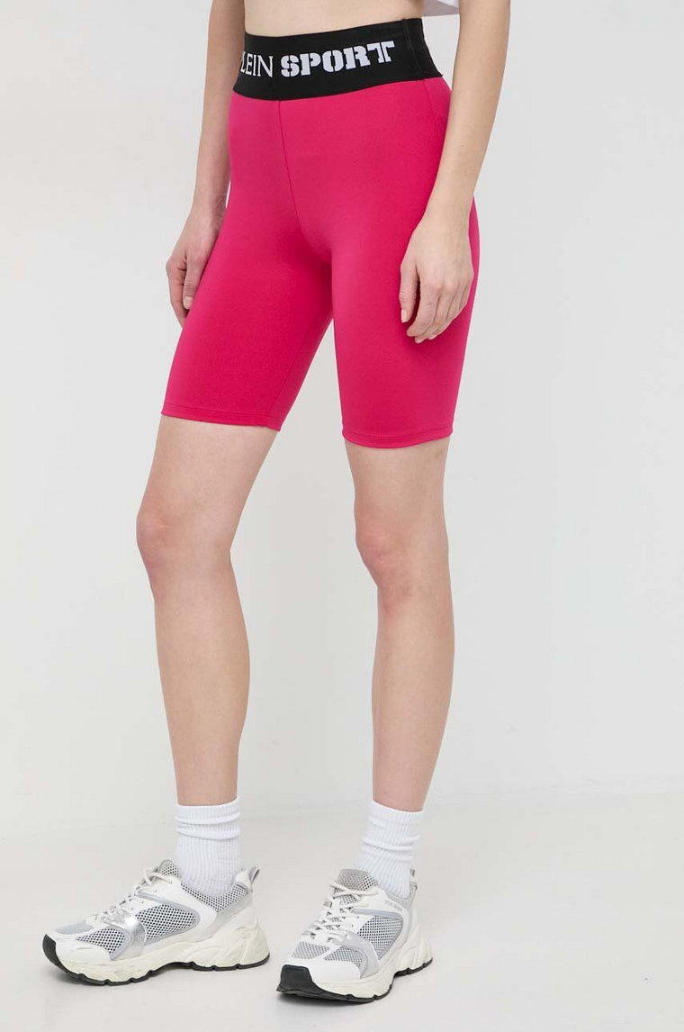 PLEIN SPORT szorty damskie kolor różowy z nadrukiem high waist