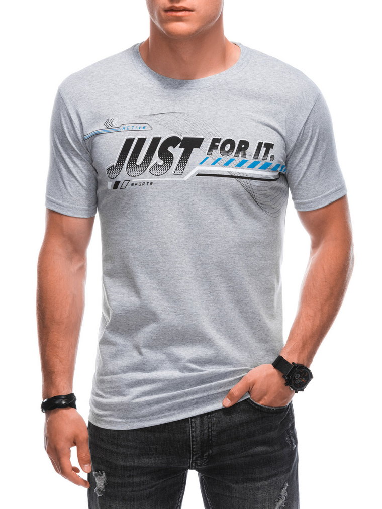 T-shirt męski z nadrukiem S1885 - szary