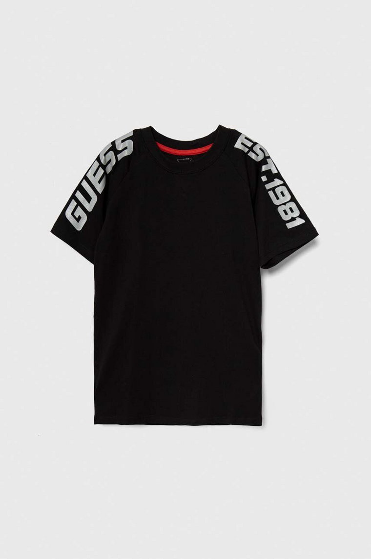 Guess t-shirt bawełniany dziecięcy kolor czarny z nadrukiem