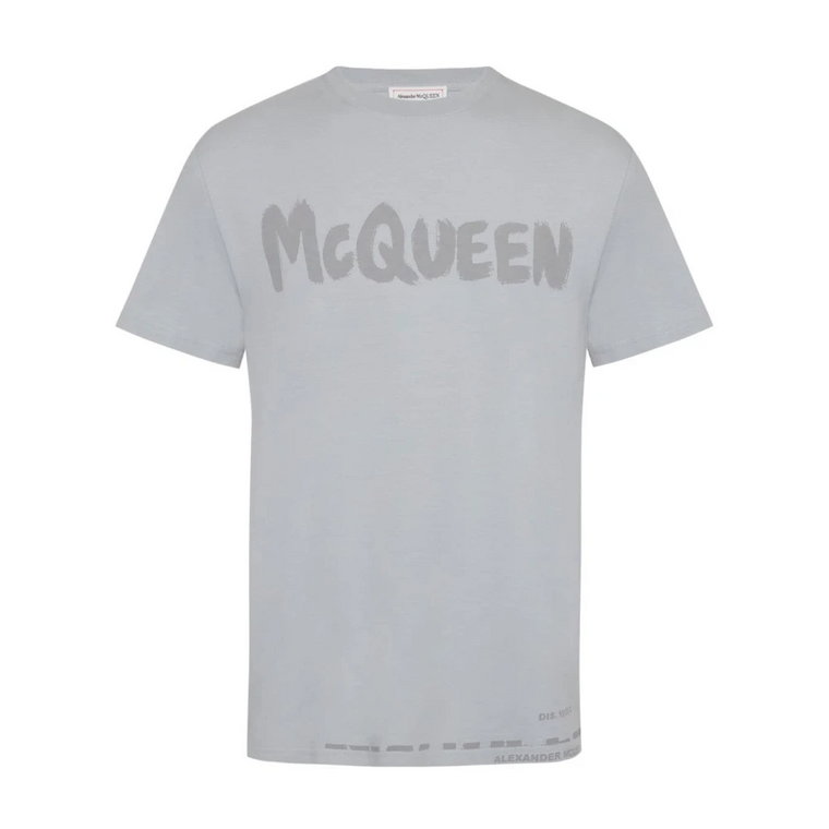 Szara Koszulka z Logo z Bawełny Alexander McQueen
