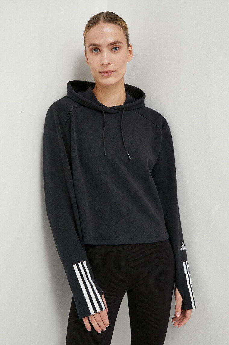 adidas Performance bluza treningowa kolor czarny z kapturem z nadrukiem