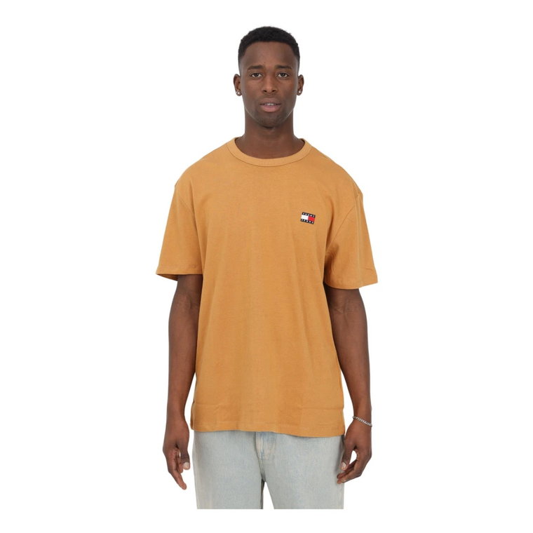 Męska Pomarańczowa Pastelowa Koszulka z Logo Haftowanym Tommy Jeans