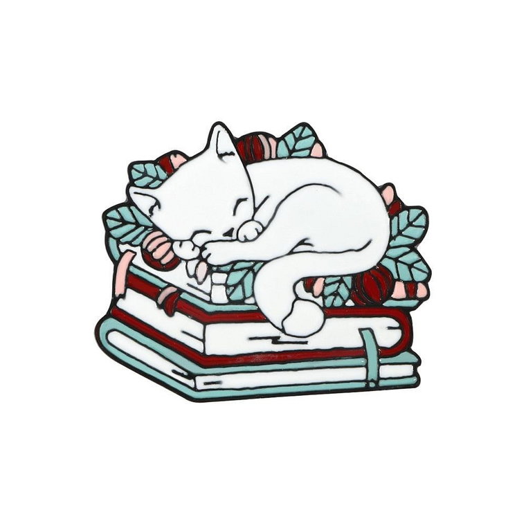 Przypinka - kotek na książkach