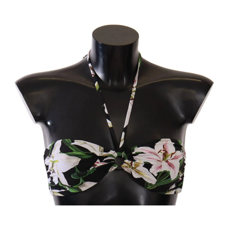 Bikini Top Black Lilies Print Swimwear Dolce & Gabbana