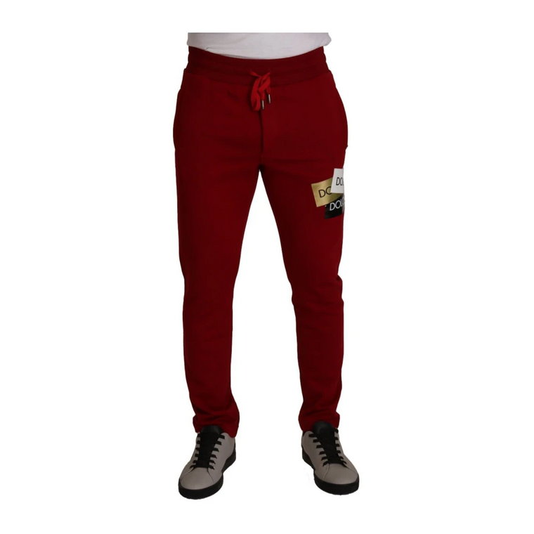 Czerwone Bawełniane Spodnie Joggingowe z Logo Dolce & Gabbana
