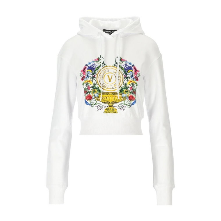 Versace Jeans Couture V-Emblem Garden White Crop Hoodie Versace Jeans Couture