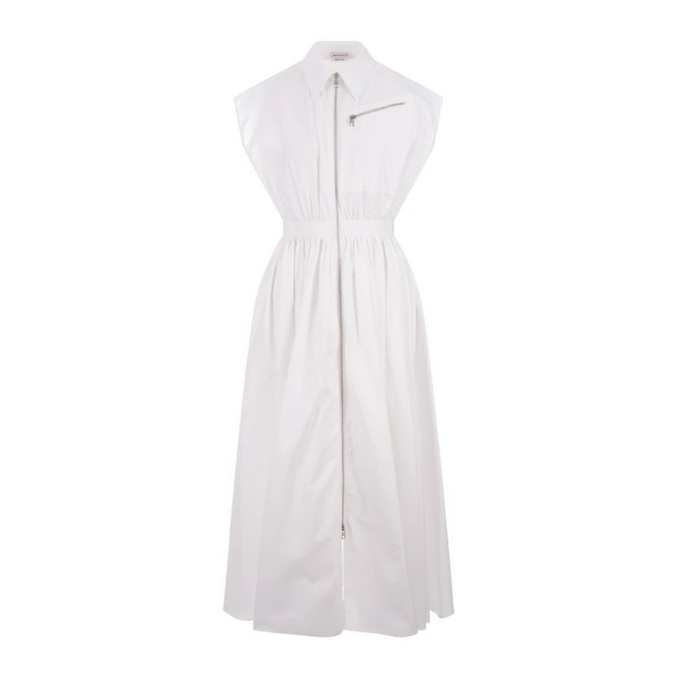Biała Sukienka Midi bez Rękawów z Drapowanym Designem Alexander McQueen