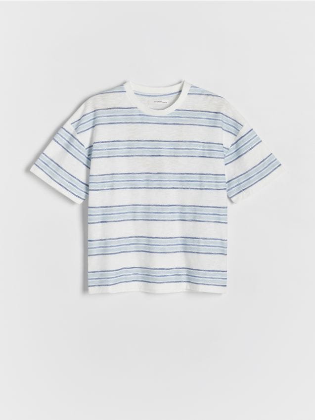 Reserved - Strukturalny t-shirt oversize - złamana biel