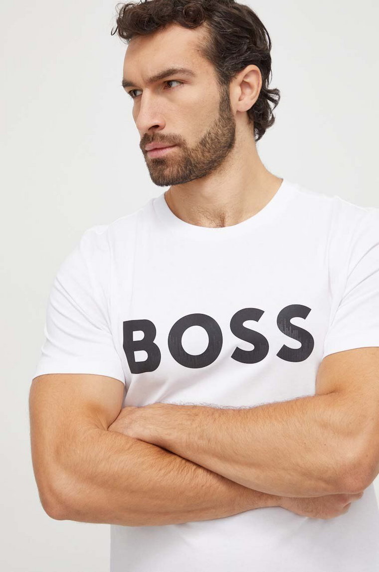 Boss Green t-shirt męski kolor biały z nadrukiem