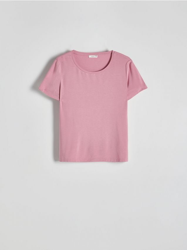 Reserved - T-shirt z modalem - różowy