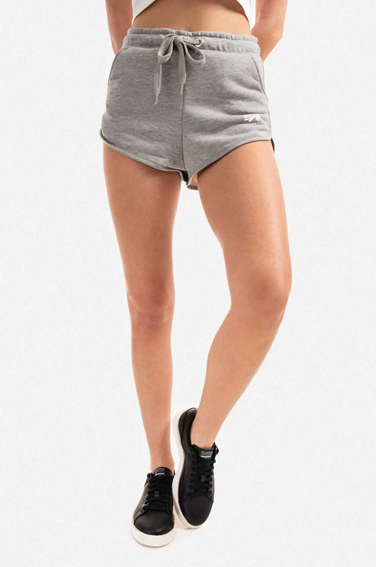 Alpha Industries szorty damskie kolor szary melanżowe high waist 116054.230-SZARY