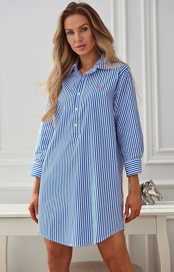Ralph Lauren bawełniana koszula nocna w paski ILN62152 relaxed fit, Kolor niebiesko-biały, Rozmiar M, Ralph Lauren