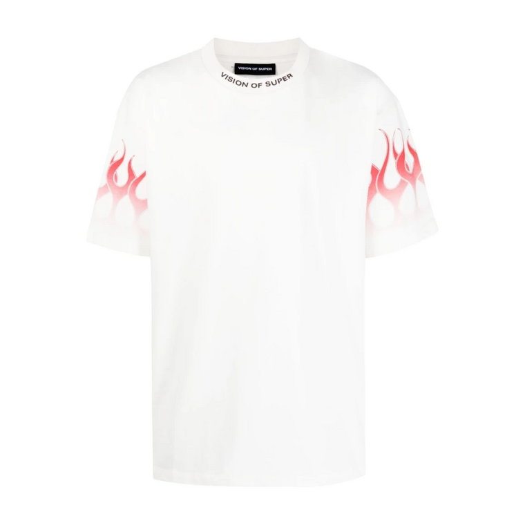 Biała koszulka z czerwonymi płomieniami wyścigowymi Vision OF Super