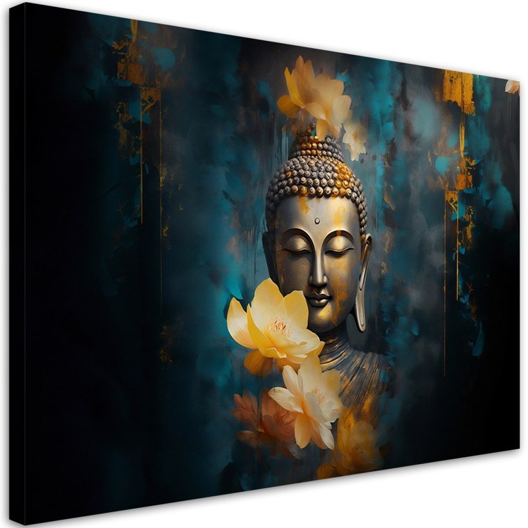 Emaga Obraz na płótnie, Budda i złote kwiaty - 60x40