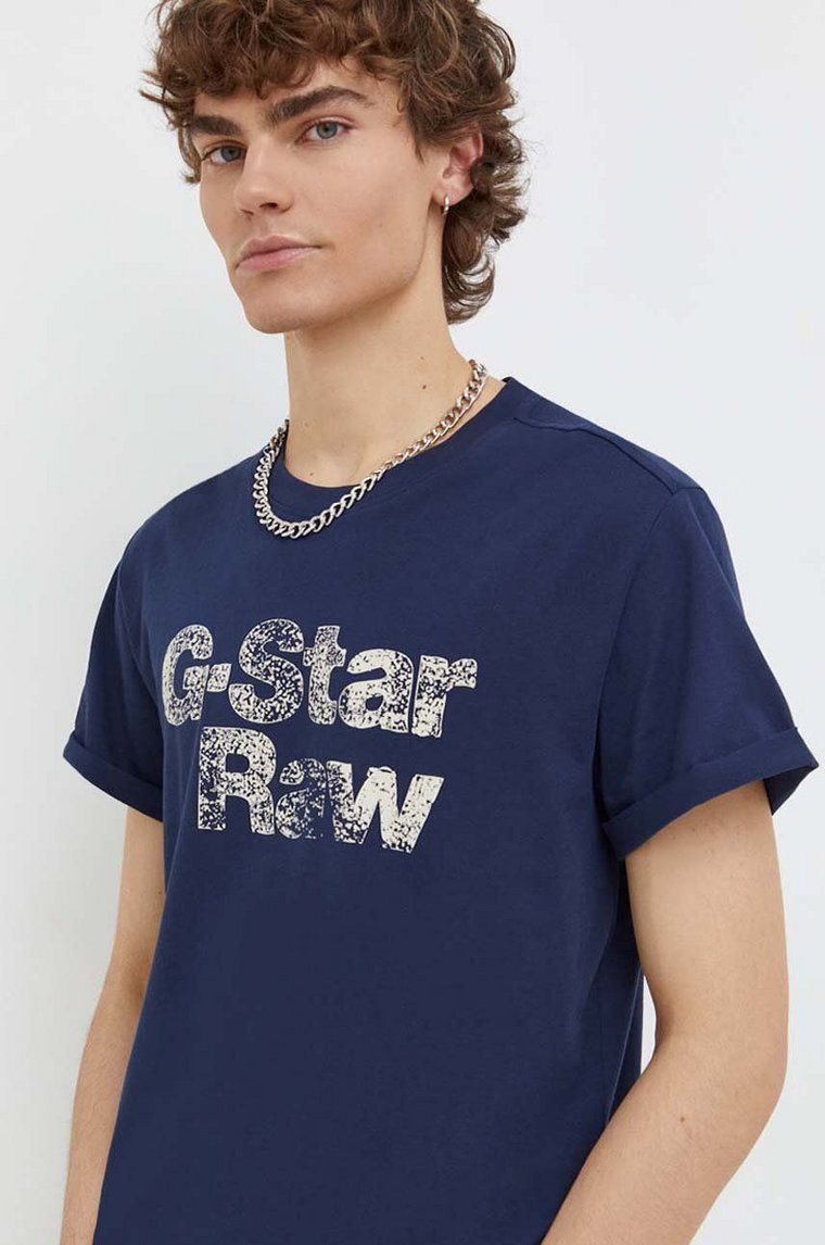 G-Star Raw t-shirt bawełniany męski kolor granatowy z nadrukiem