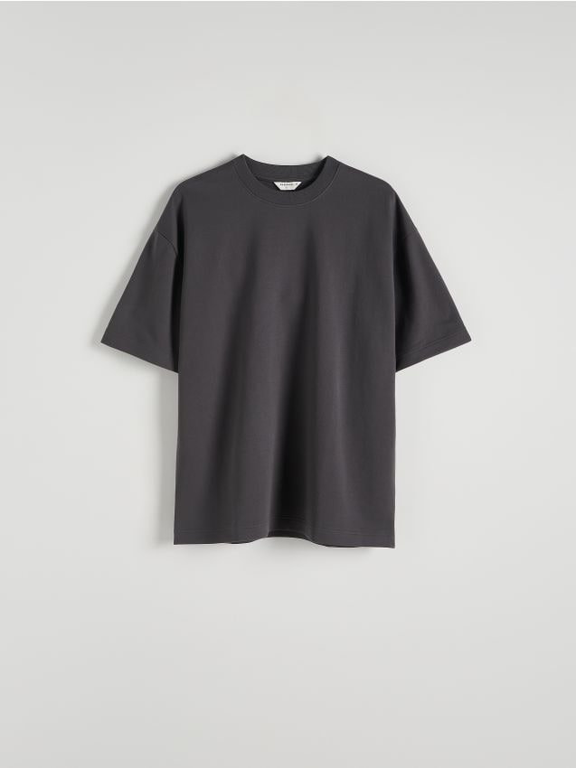 Reserved - Gładki T-shirt oversize - ciemnoszary