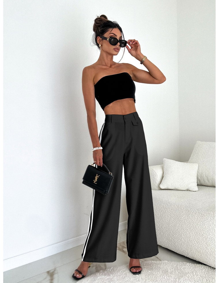 Szerokie spodnie z lampasami ENYA - czarne