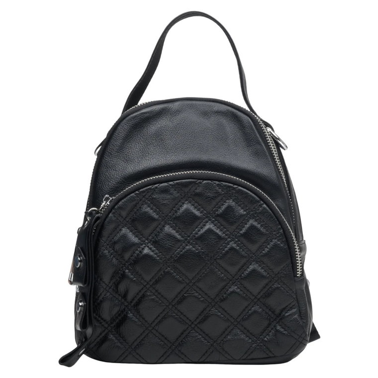 Women's Mini Backpack Purse made of Quilted Genuine Leather in Black Estro Er00113716 Estro