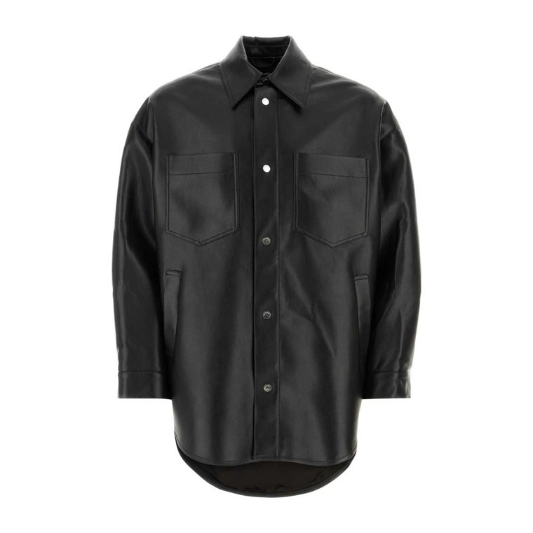 Oversize Martin Shirt z Czarnego Sztucznego Skóry Nanushka