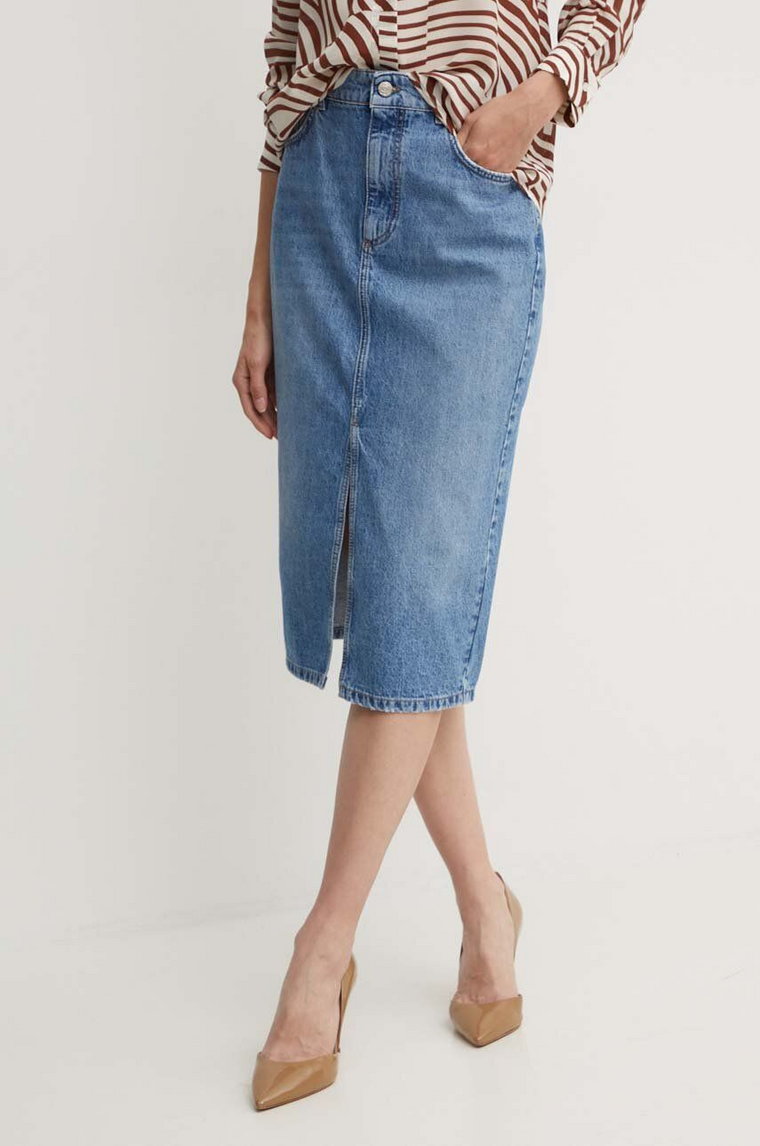 Marella spódnica jeansowa kolor niebieski midi prosta 2423106084200