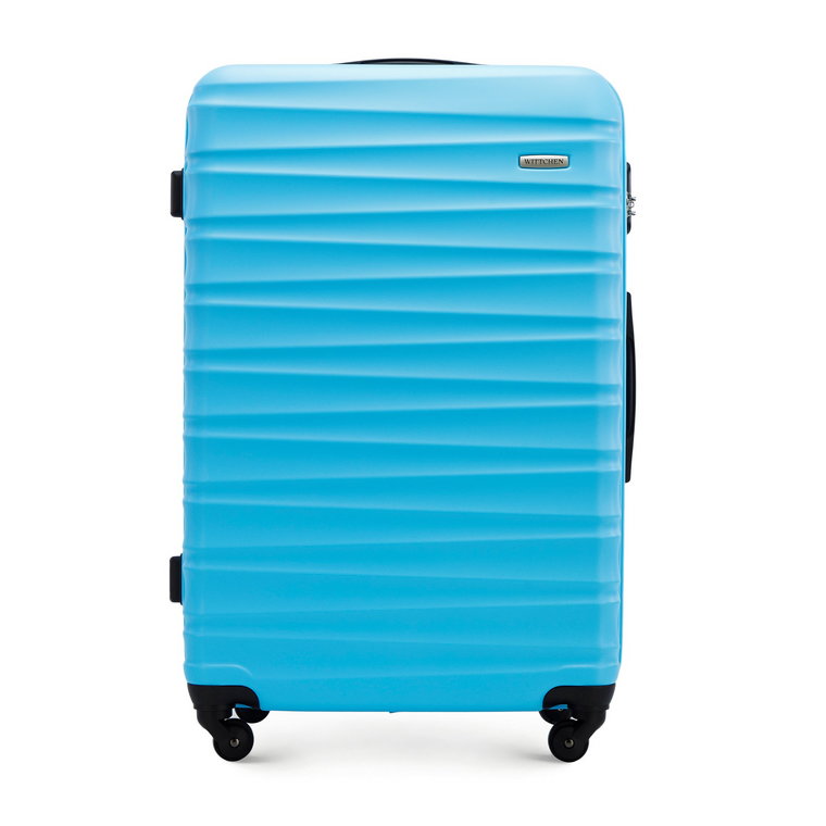 Duża walizka z ABS-u z żebrowaniem niebieska