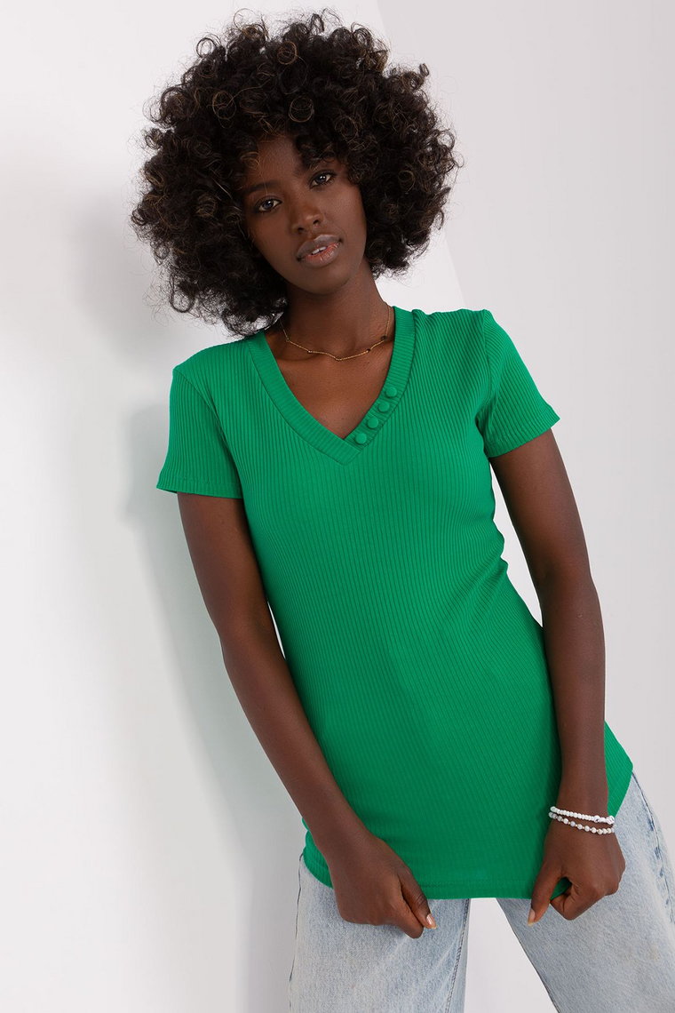 Zielona dopasowana bluzka damska basic w prążek