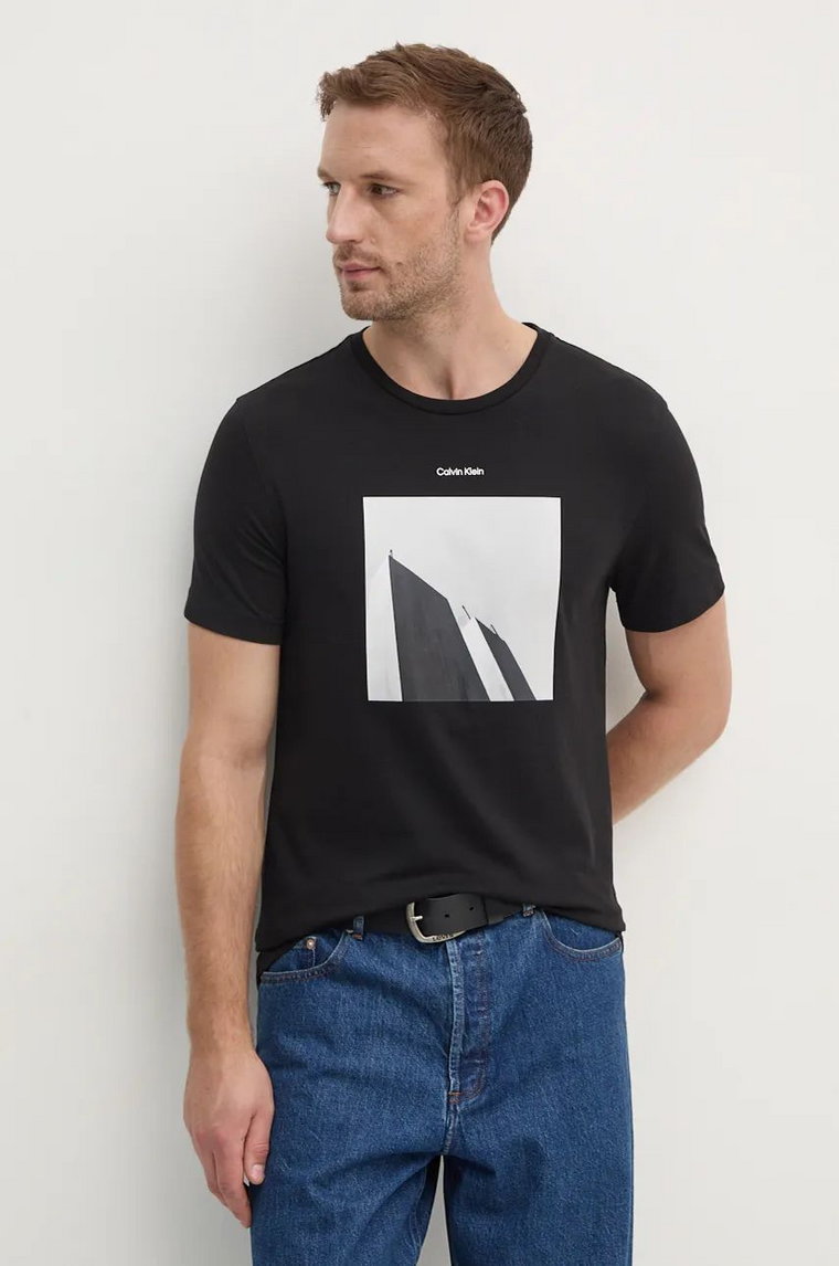 Calvin Klein t-shirt bawełniany męski kolor czarny z nadrukiem K10K113597