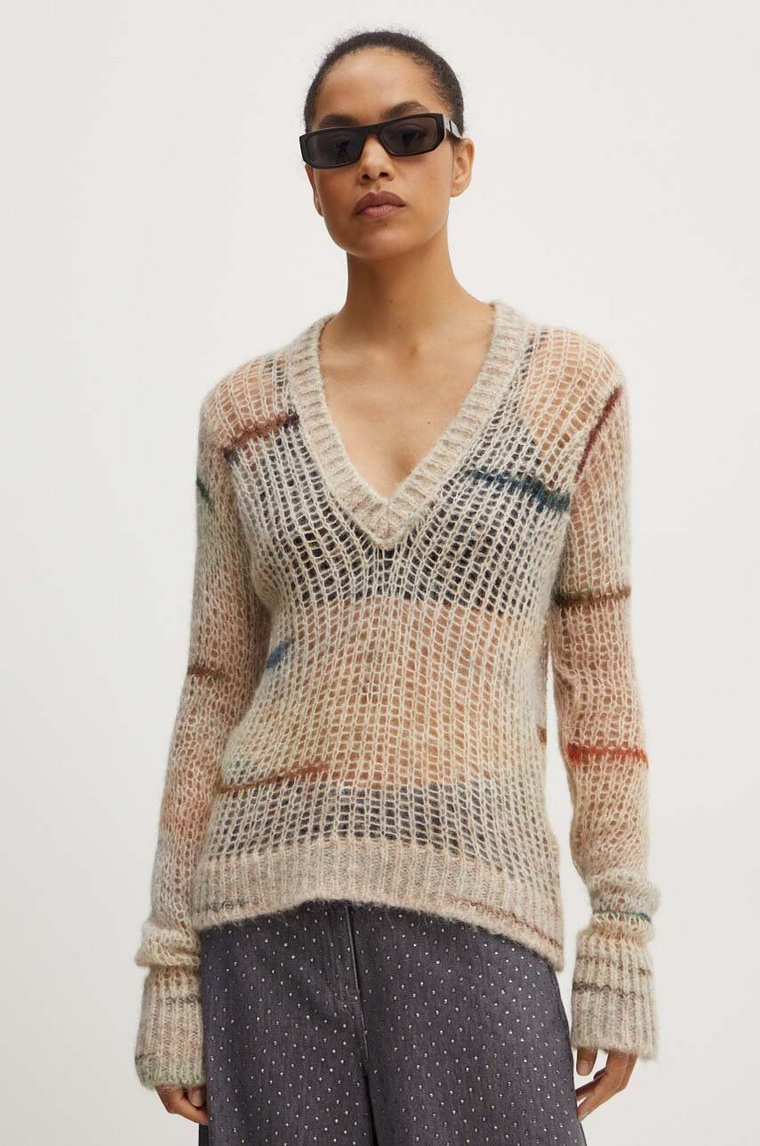 Patrizia Pepe sweter wełniany damski kolor beżowy  8K0228 K178