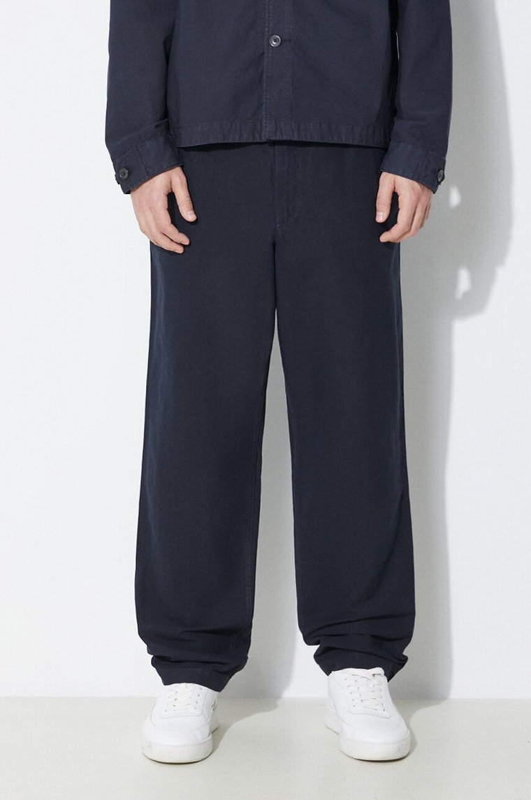 Norse Projects spodnie z domieszką lnu Ezra Relaxed Cotton Linen kolor granatowy w fasonie chinos N25.0402.7004