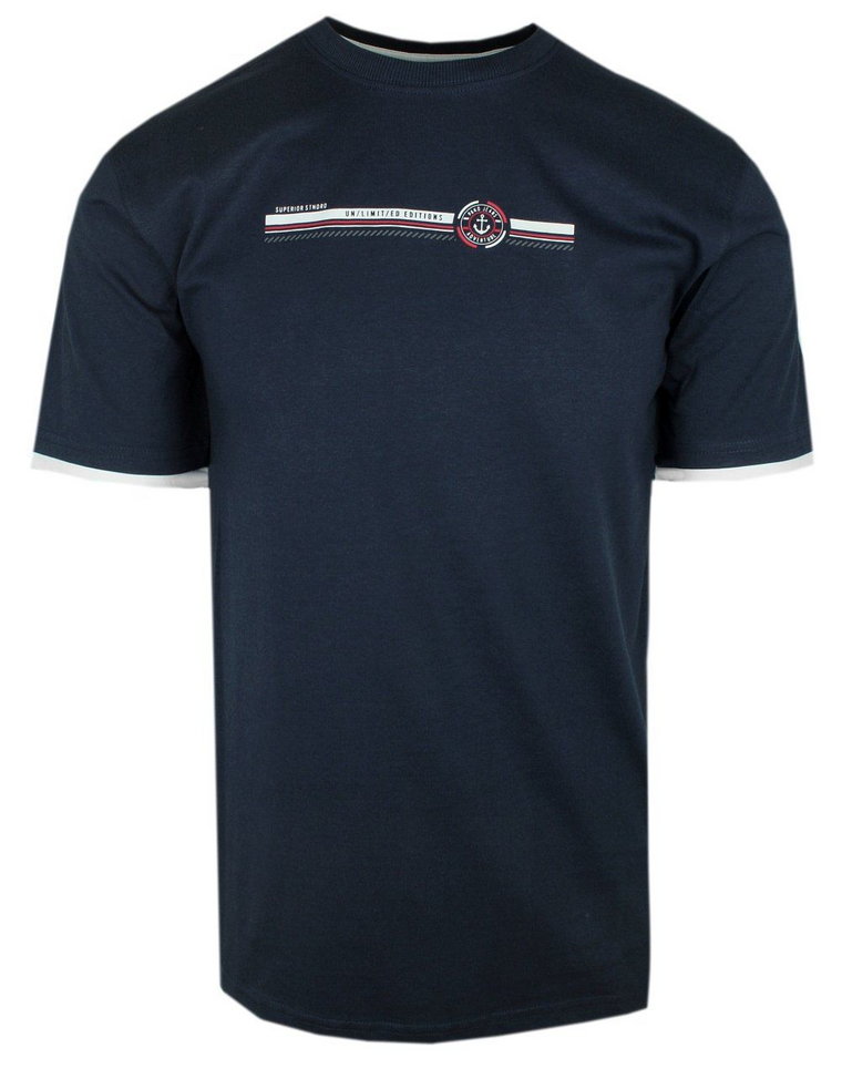 T-Shirt Męski - Granatowy z Nadrukiem - Pako Jeans