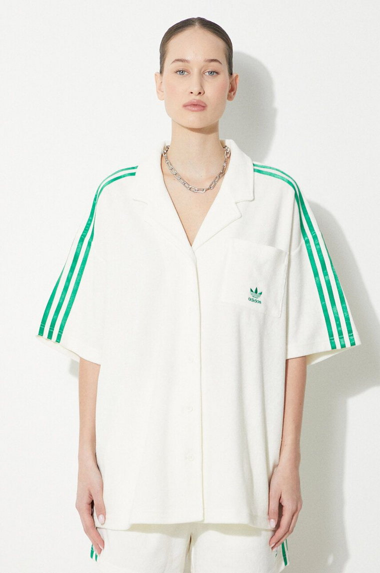 adidas Originals koszula Resort Shirt damska kolor beżowy relaxed z kołnierzykiem klasycznym JH0614