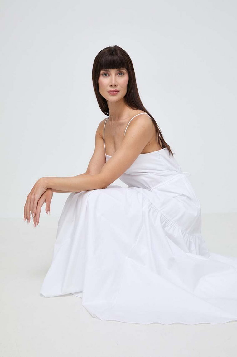 Ivy Oak sukienka bawełniana kolor biały maxi rozkloszowana IO117615