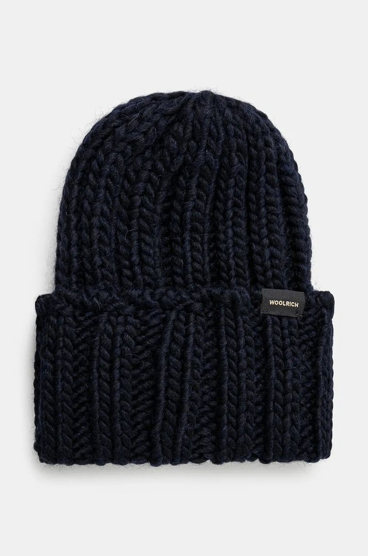 Woolrich czapka wełniana Chunky Beanie kolor granatowy z grubej dzianiny wełniana CFWWAC0196FRUF0766