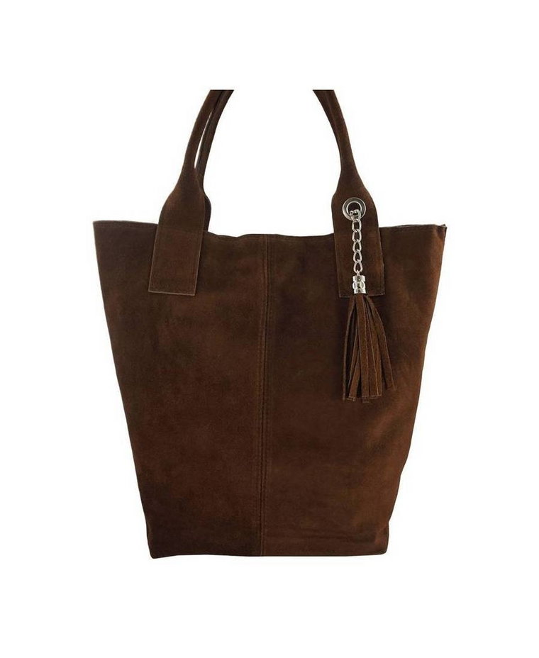 Shopper bag - torebka damska zamszowa - Brązowa