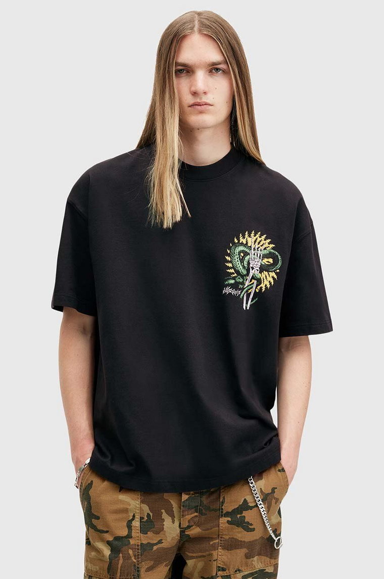 AllSaints t-shirt bawełniany KRAIT SS CREW męski kolor czarny z nadrukiem M018PB