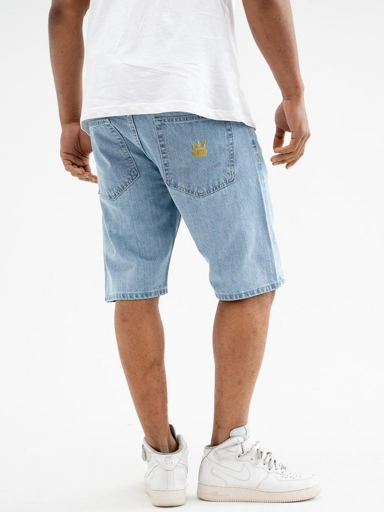 Krótkie Spodenki Jeansowe Ze Ściągaczem Męskie Jasne Niebieskie / Złote Jigga Wear Crown Pocket