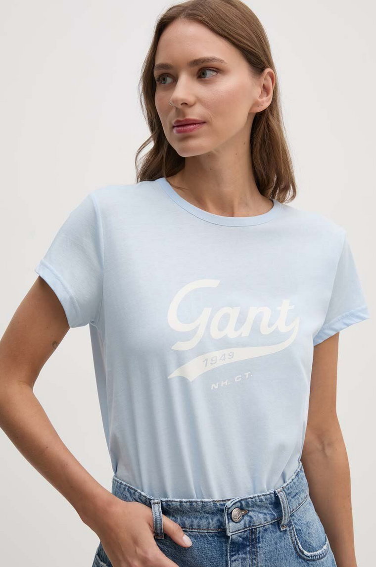 Gant t-shirt bawełniany damski kolor niebieski 4200482