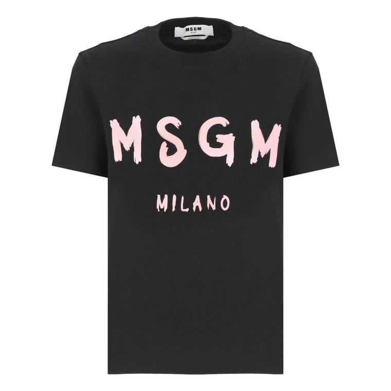 Czarna Bawełniana Koszulka z Logo Msgm