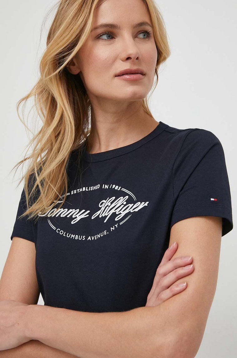 Tommy Hilfiger t-shirt bawełniany damski kolor granatowy WW0WW41039