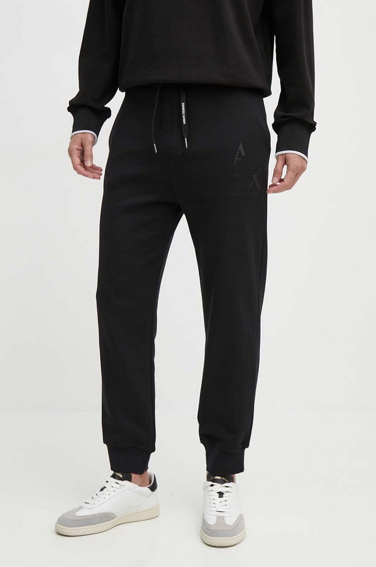 Armani Exchange spodnie dresowe bawełniane kolor czarny z aplikacją