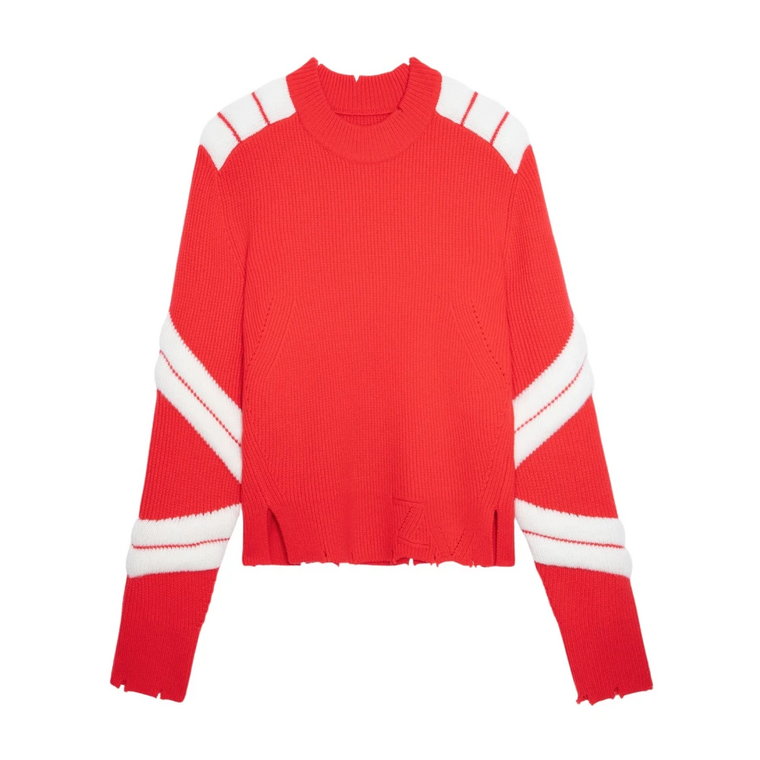 Czerwony Sweter z Wełny Merino z Kontrastowymi Motywami i Wyblakłymi Brzegami Zadig & Voltaire