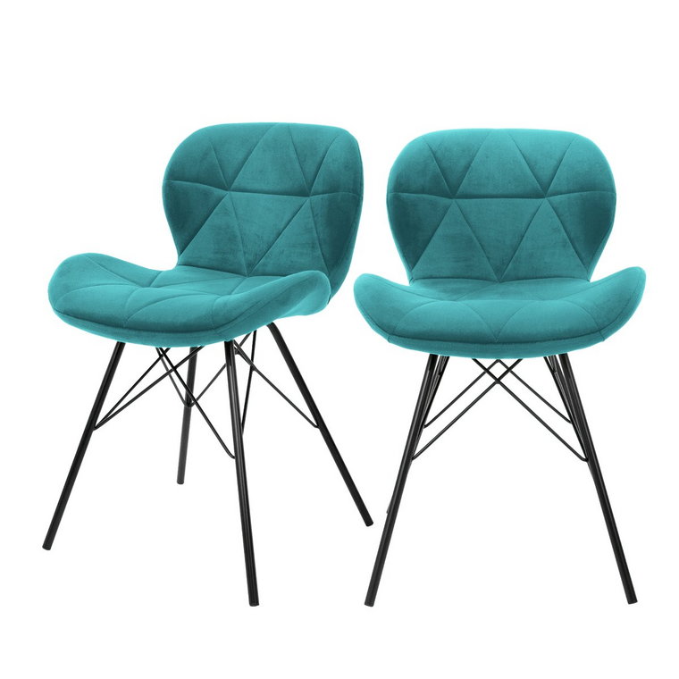 Zestaw 2 krzeseł do jadalni z oparciem w turkusowej aksamitnej tapicerce z metalowymi nogami ML design