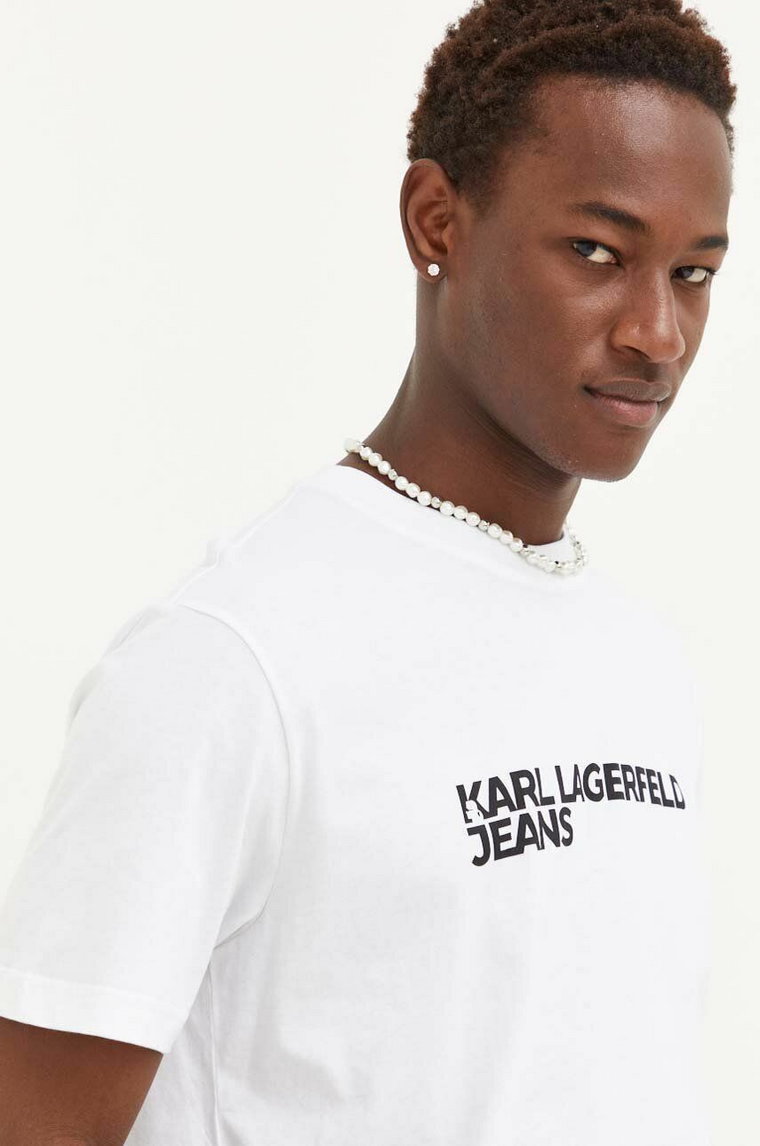 Karl Lagerfeld Jeans t-shirt bawełniany kolor biały z nadrukiem