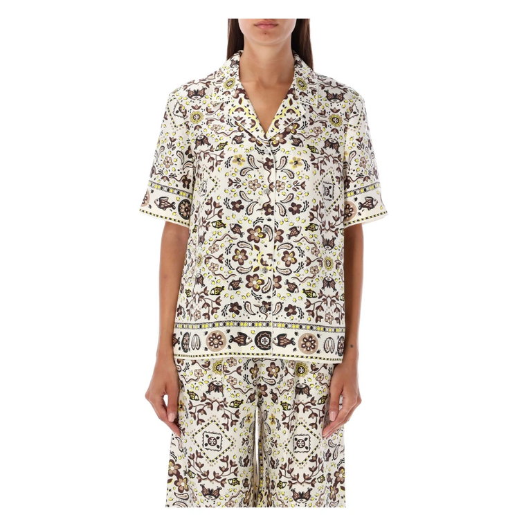 Ivory Print Jedwabna Koszula - Aw23 Tory Burch