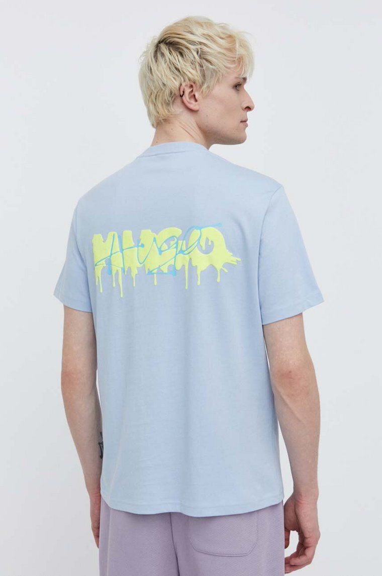 HUGO t-shirt bawełniany męski kolor niebieski z nadrukiem 50509966