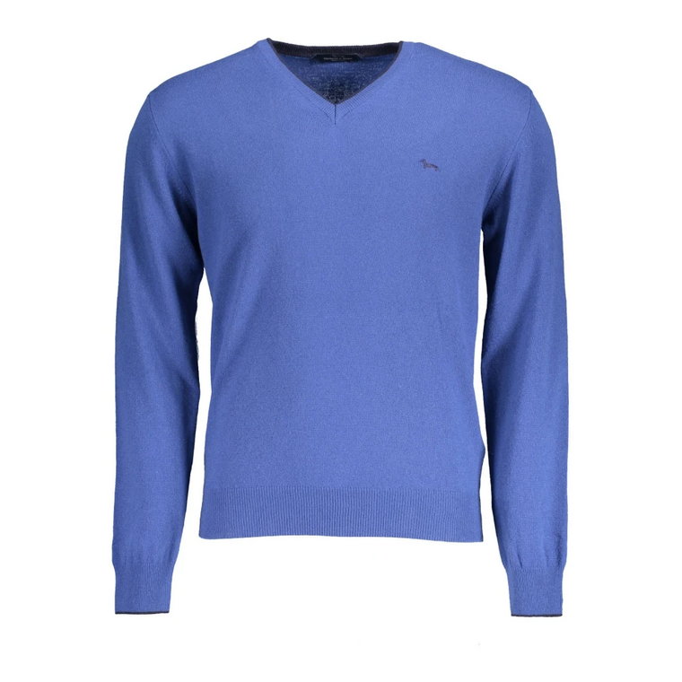 Niebieski Sweter z Wełny z Dekoltem w Literę V i Kontrastującymi Szczegółami Harmont & Blaine