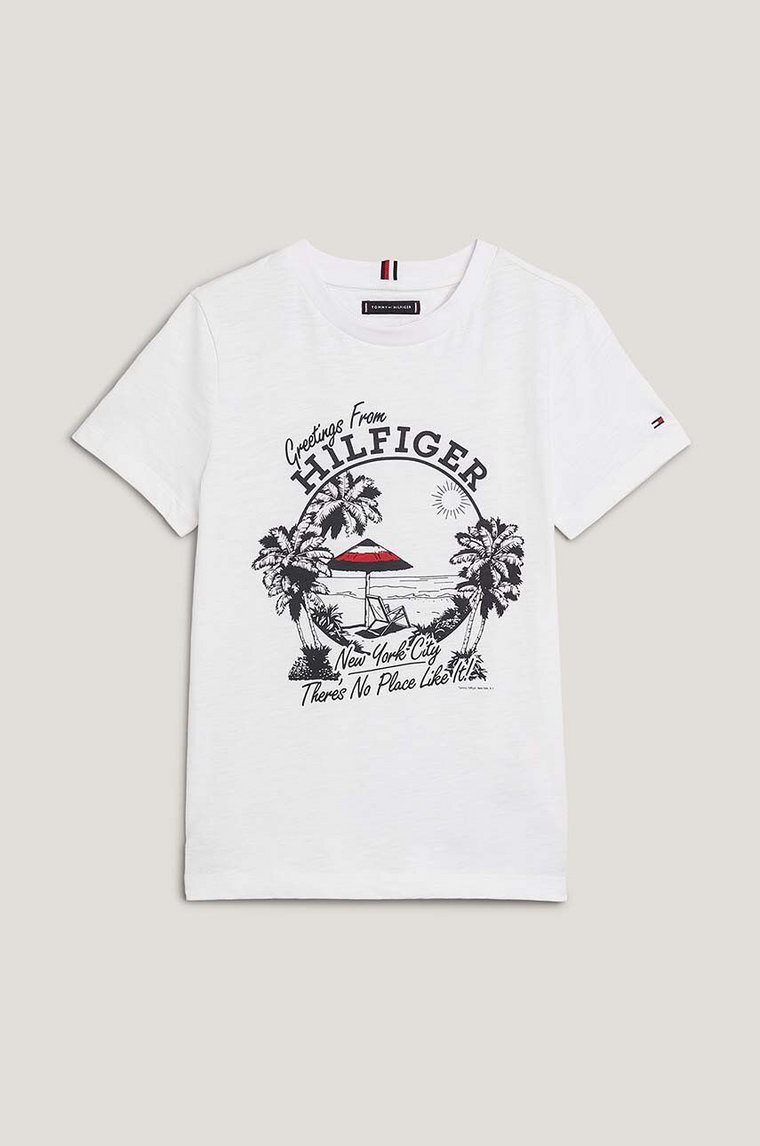 Tommy Hilfiger t-shirt bawełniany dziecięcy kolor biały z nadrukiem